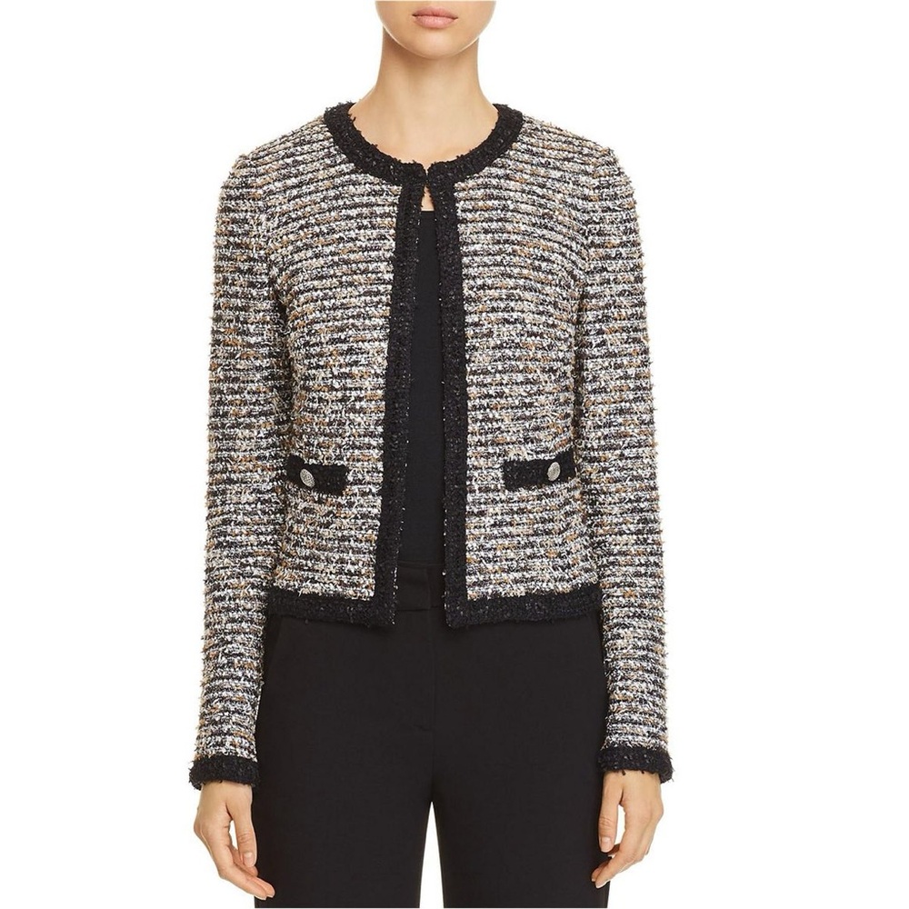 St. John Eyelash Blazer Jacket Black and White Tweed Size 6